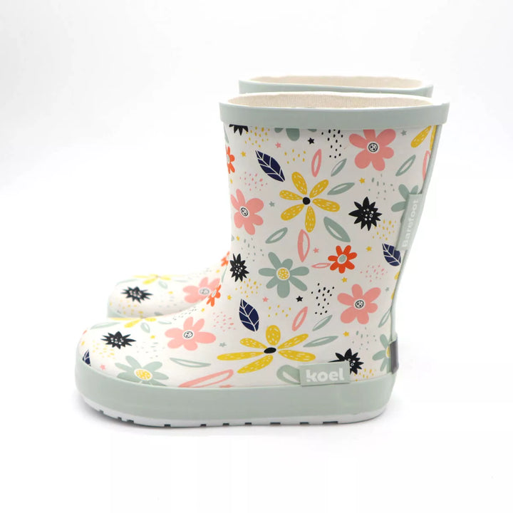 Wellie Paint KL white flowers Barefoot Kids Rubber Boots